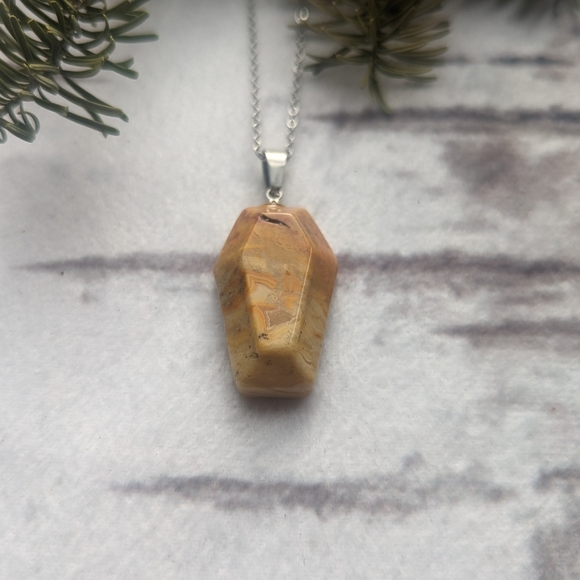 Crazy Agate Coffin Stone Necklace with Stainless steel chain - Picture 2 of 3